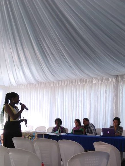 Peninah Atwine speaks at UNEA side event about the dangers of working in the ASGM industry. 